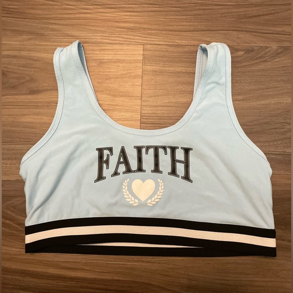 No Boundaries Other - No Boundaries Light Blue and black “Faith” Sport bra size L